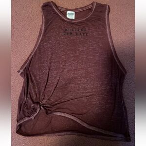 PINK Victoria's Secret Burnt Maroon Tank Top with 'Resting Gym Face' Size S
